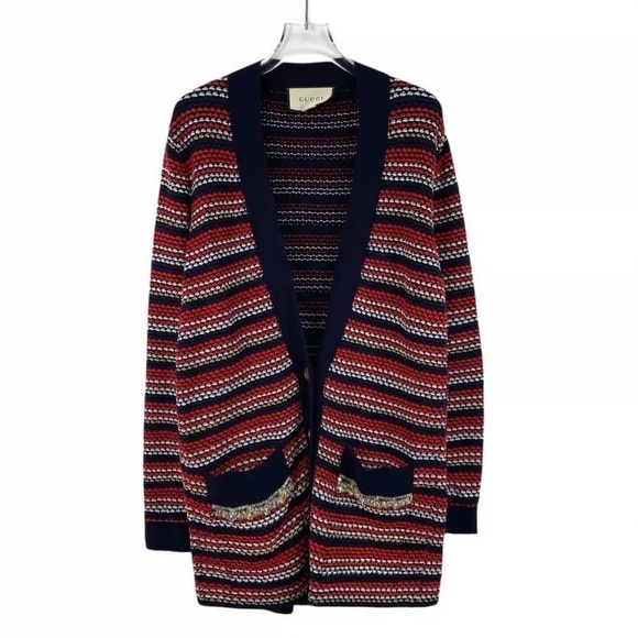 Gucci Sweaters - Gucci Color-blocked diamond striped wool V-neck long-sleeve - Large